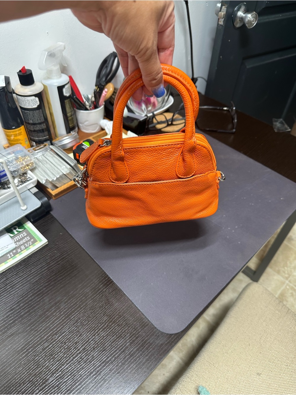 Orange Leather Top-Handle Women’s Bag